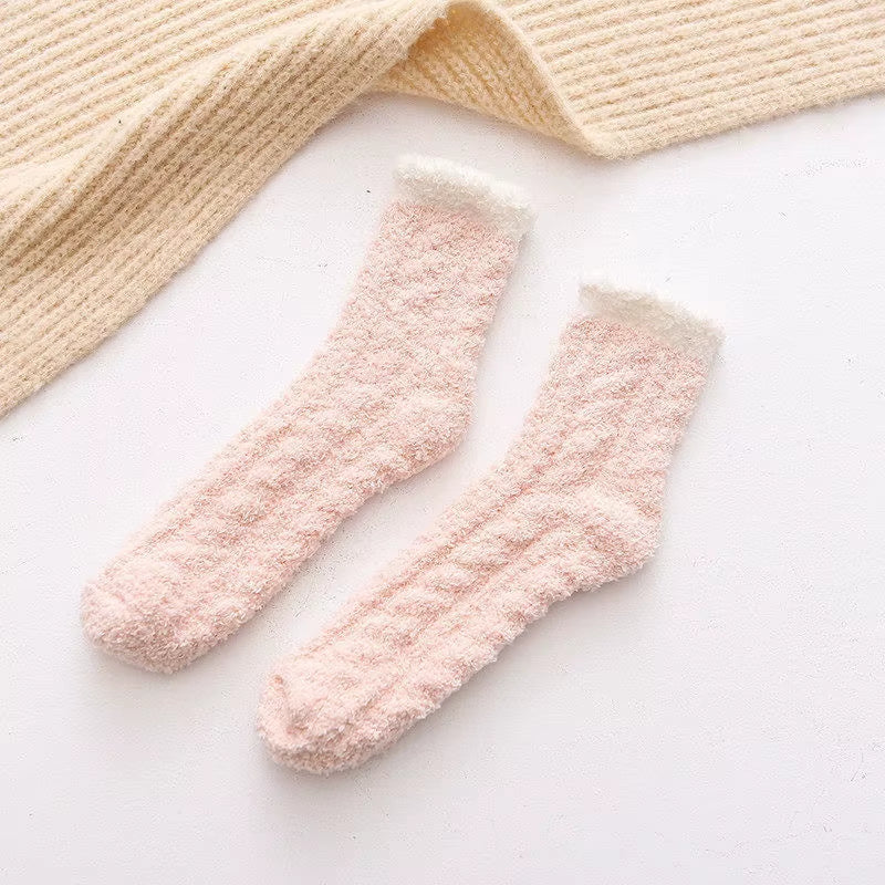 Autumn Winter Coral Velvet Socks Cute Cat Claw Socks for Women Children Girls Middle Tube Thickened Sleep Socks Home Floor Socks