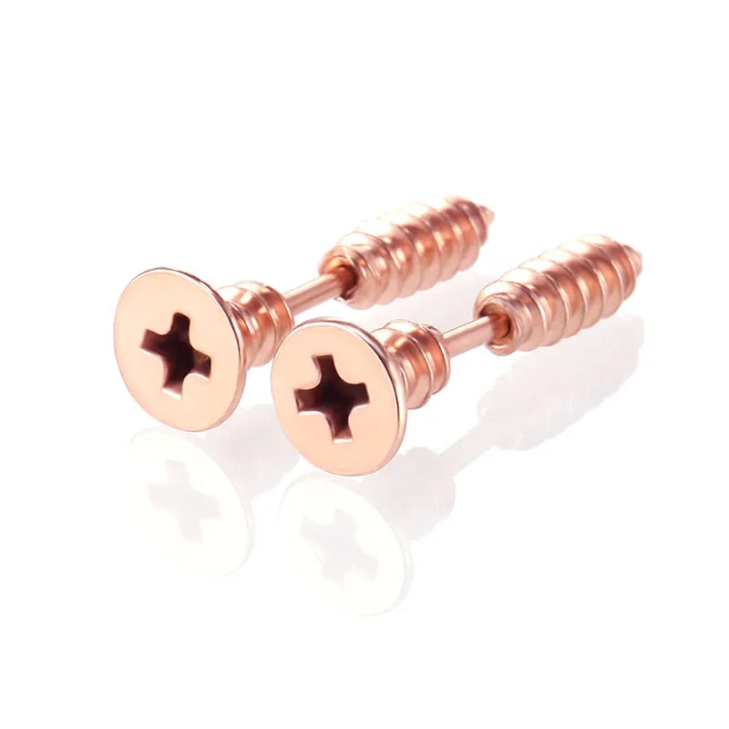 1Pair Punk Fashion Gold Black Colorful Stainless Steel Nail Screw Stud Earring for Women Men Helix Ear Body Piercing Jewelry