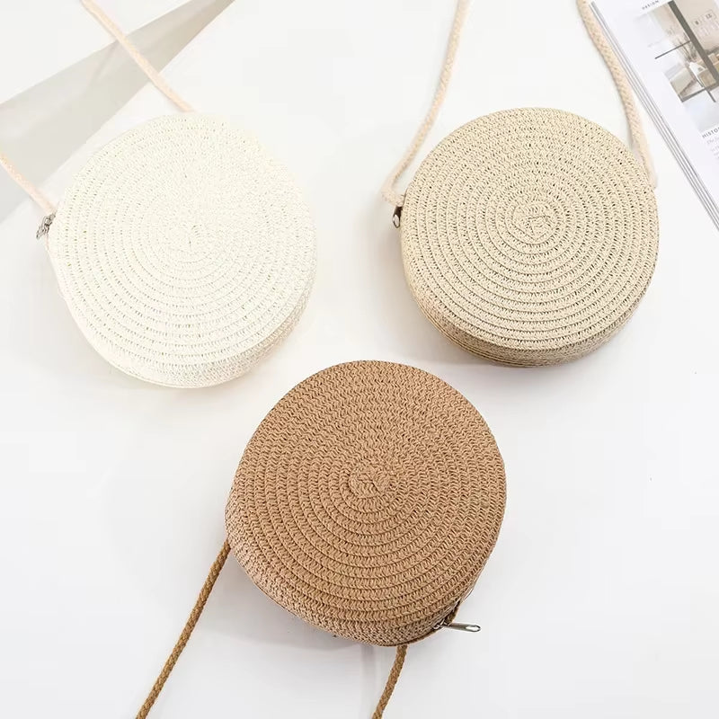 Gusure Summer Woven Straw Crossbody Bags for Women Fashion round Handmade Rattan Beach Small Handbag Travel Female Shoulder Bag