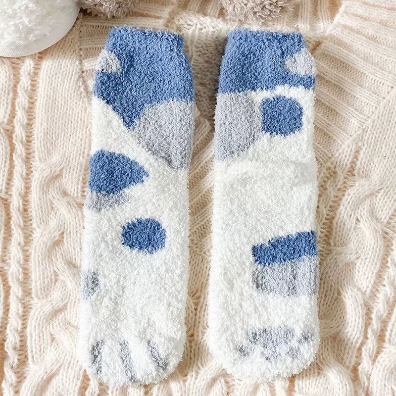 Autumn Winter Coral Velvet Socks Cute Cat Claw Socks for Women Children Girls Middle Tube Thickened Sleep Socks Home Floor Socks