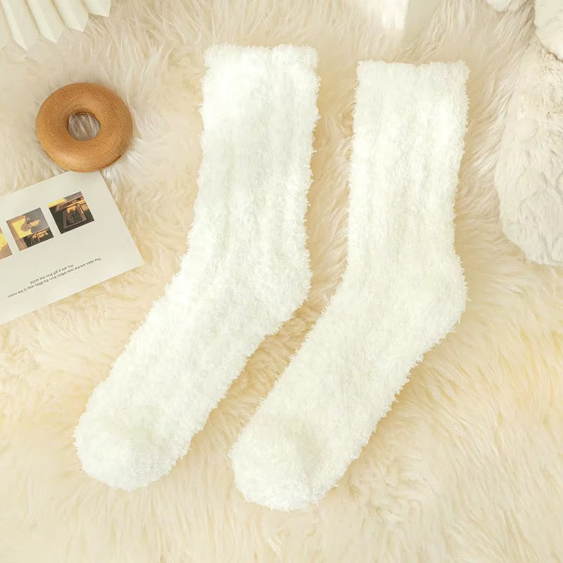 Autumn Winter Coral Velvet Socks Cute Cat Claw Socks for Women Children Girls Middle Tube Thickened Sleep Socks Home Floor Socks